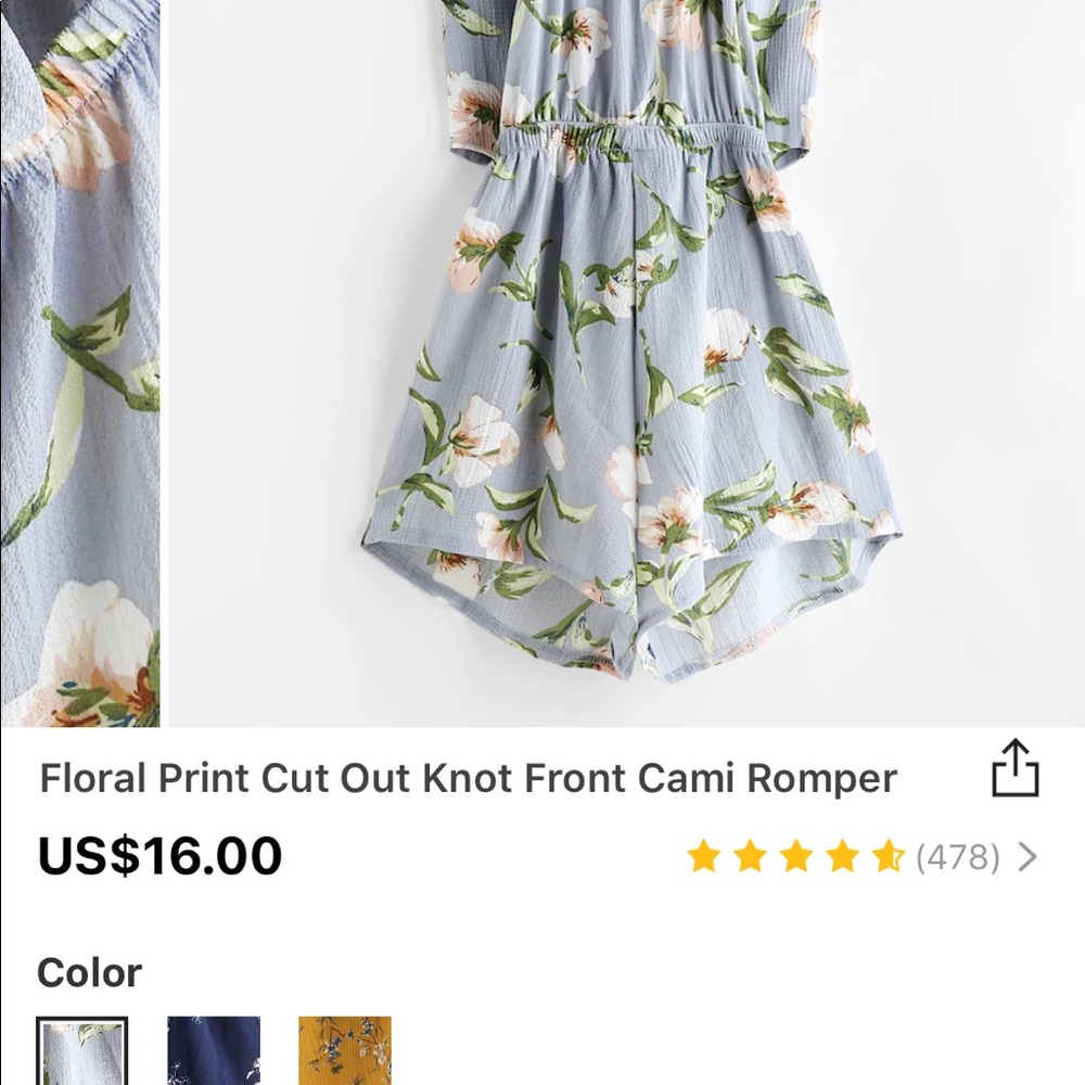 Floral Print cut out knot front cami romper - Picture 4 of 4